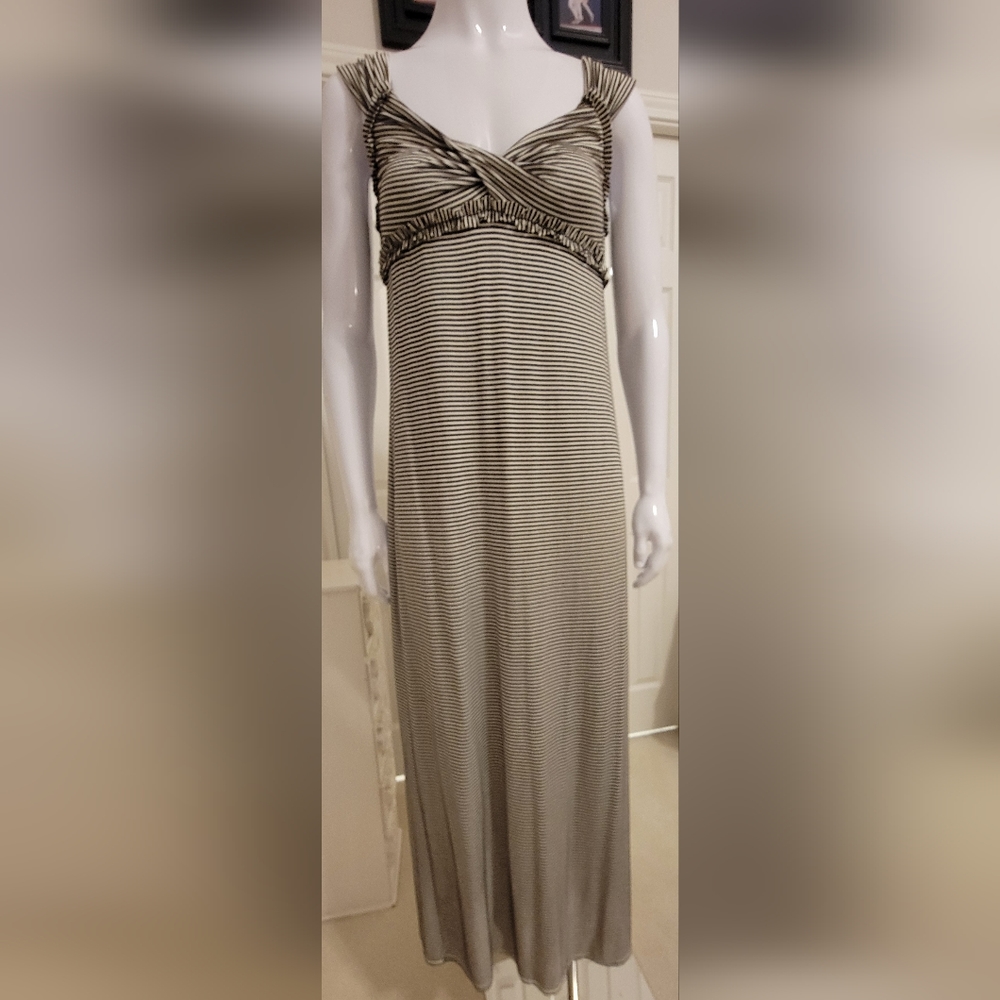 NWOT Studio M Brown & Cream Maxi Dress, Size Small